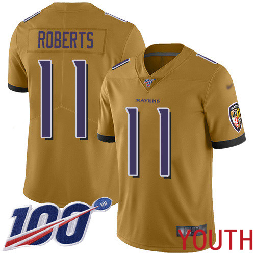 Baltimore Ravens Limited Gold Youth Seth Roberts Jersey NFL Football #11 100th Season Inverted Legend->baltimore ravens->NFL Jersey